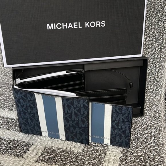 Michael Kors Men`s Gifting Bifold 3 in 1 Wallet Box Set Admiral Multi - Picture 11 of 13